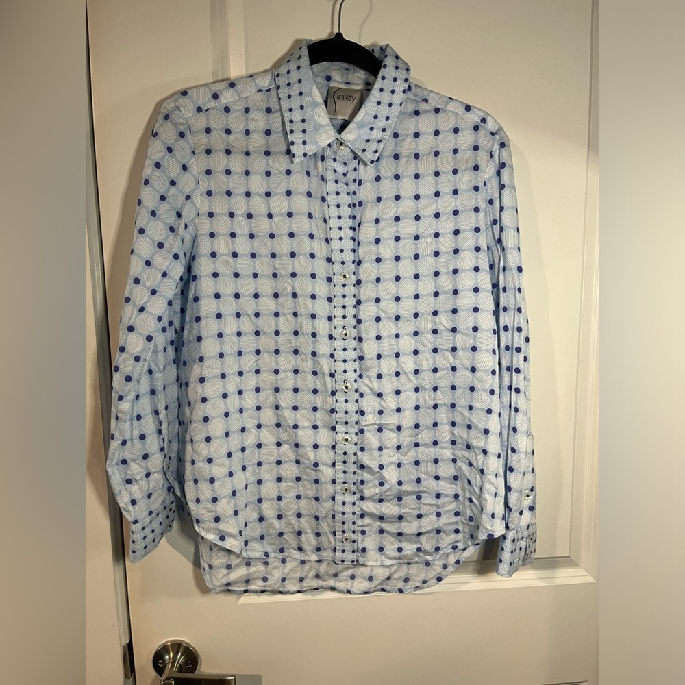 Finley Button Down White Blue Pattern Collared Lo… - image 3